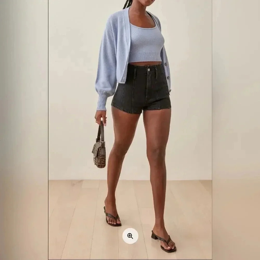 Reformation Eva Seamed High Rise Cheeky Jean Shorts 25